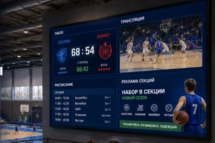 Светодиодный экран для спортивной школы и ФОКа: табло, трансляции, расписание и реклама секций